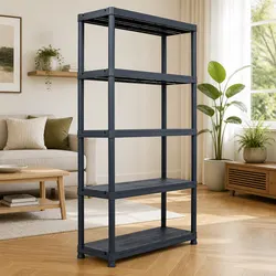 Compact and Strong Plastic Storage Shelf Rack in Black