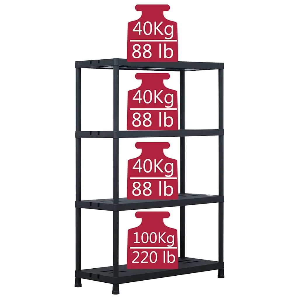 Storage Shelf Rack Black Plastic Shelving Unit 90x40x138 cm Warehouse