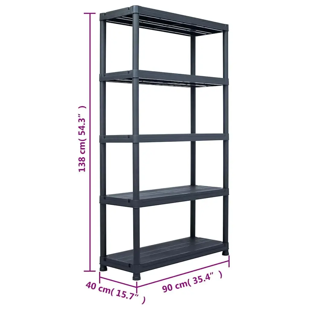 Storage Shelf Rack Black Plastic Shelving Unit 90x40x138 cm Warehouse