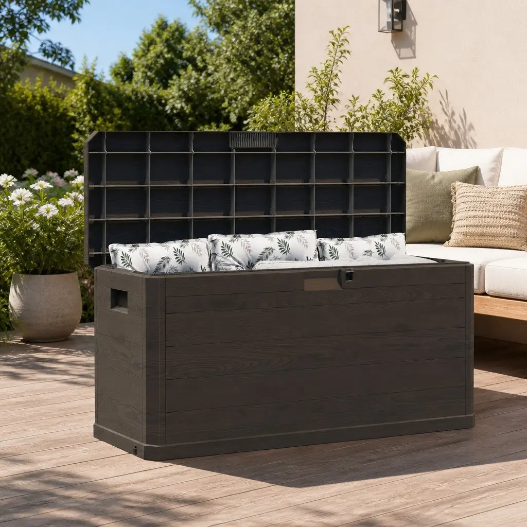 Garden Storage Box 280L Outdoor Furniture Deck Patio Backyard Organiser Brown