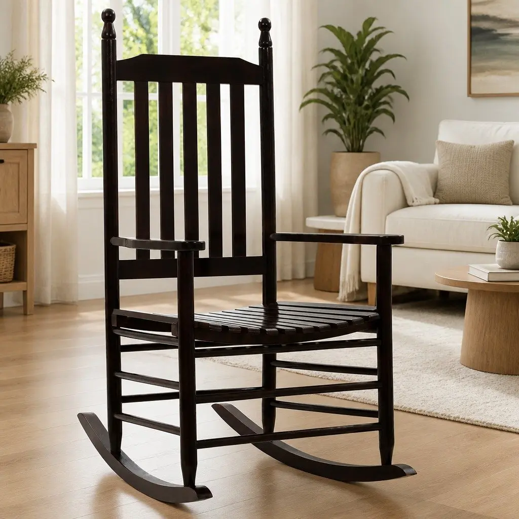 Wooden Rocking Chair Brown Solid Hardwood Indoor Outdoor Weather Resistant