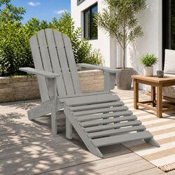 Garden Chair with Ottoman Grey Solid Wood Outdoor Seating Relaxation Patio