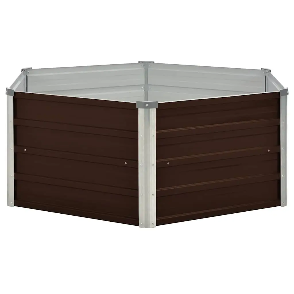 Raised Garden Bed Brown Hexagon 129x129x45cm Galvanised Steel Planter