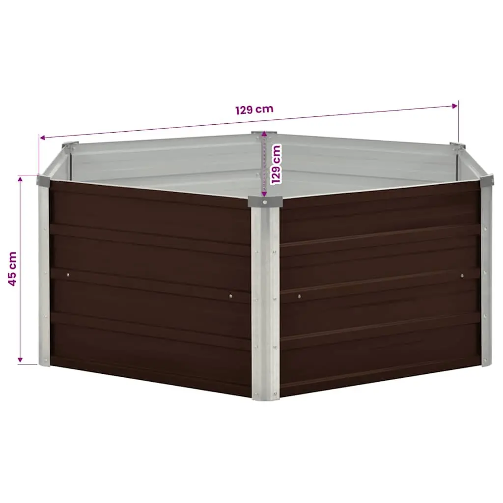 Raised Garden Bed Brown Hexagon 129x129x45cm Galvanised Steel Planter