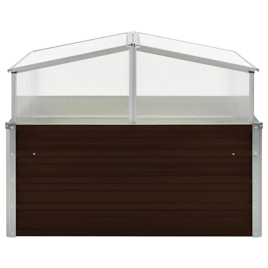 Greenhouse Brown 100x100x85 cm Galvanised Steel PC Board Propped-up Top for Air Circulation