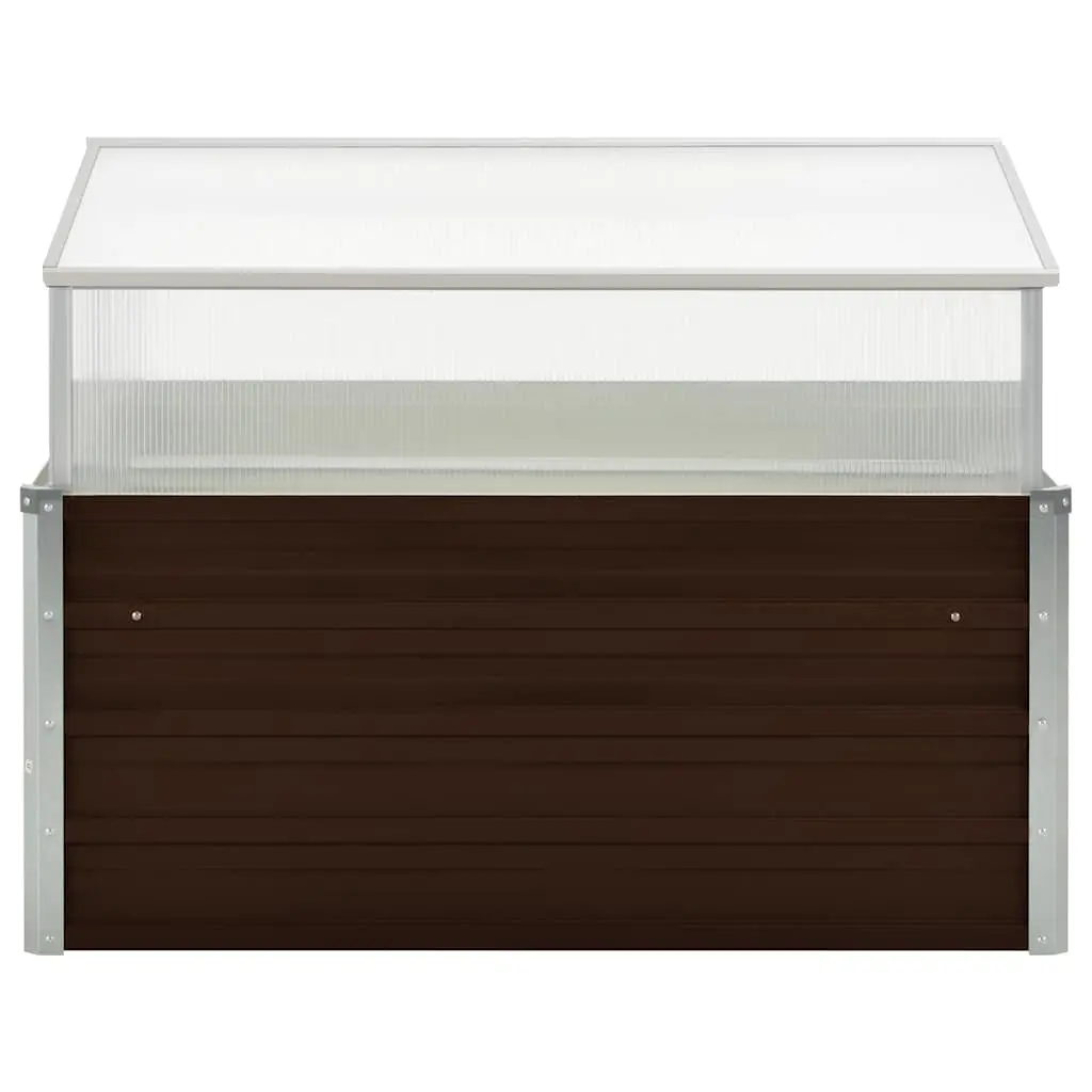 Greenhouse Brown 100x100x85 cm Galvanised Steel PC Board Propped-up Top for Air Circulation