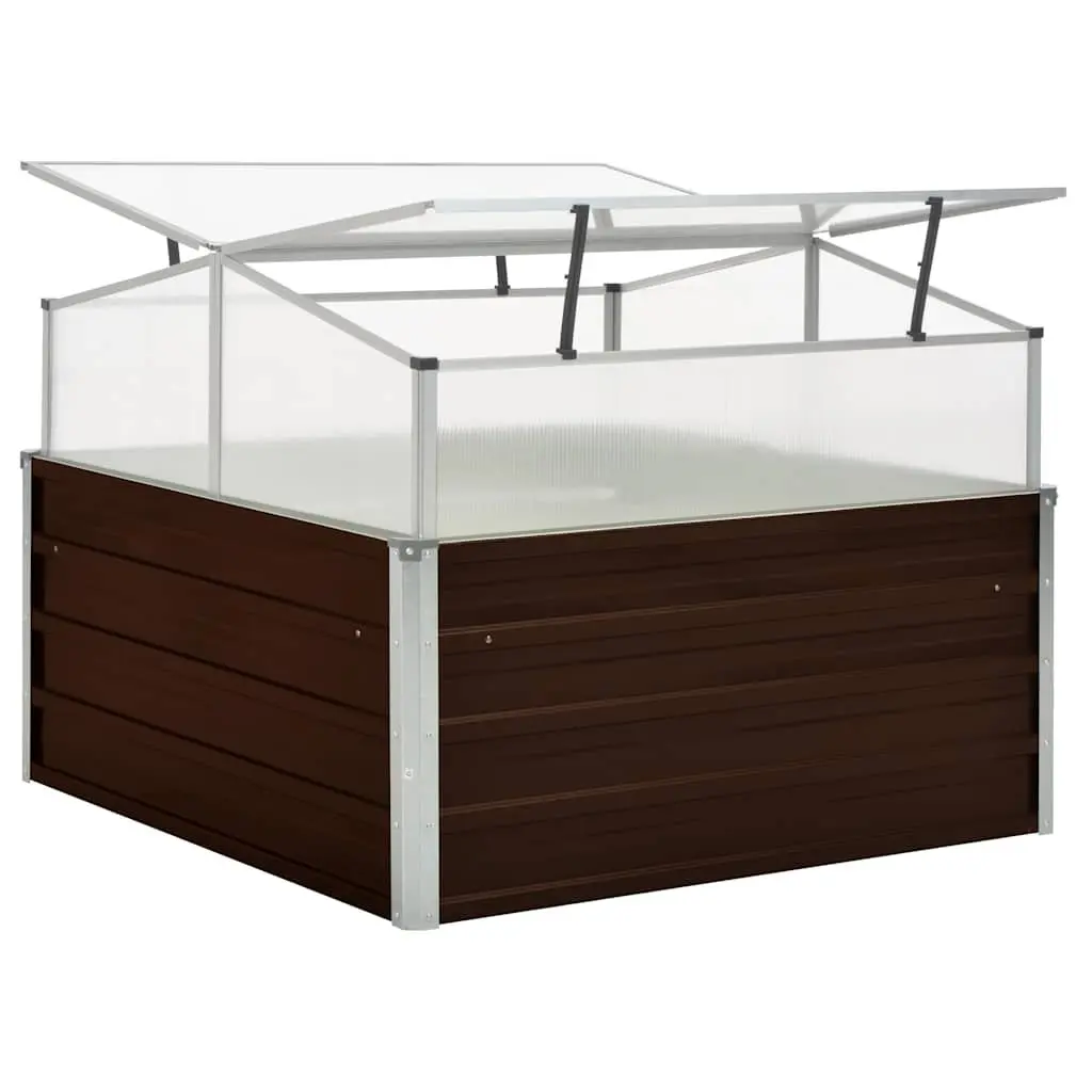Greenhouse Brown 100x100x85 cm Galvanised Steel PC Board Propped-up Top for Air Circulation