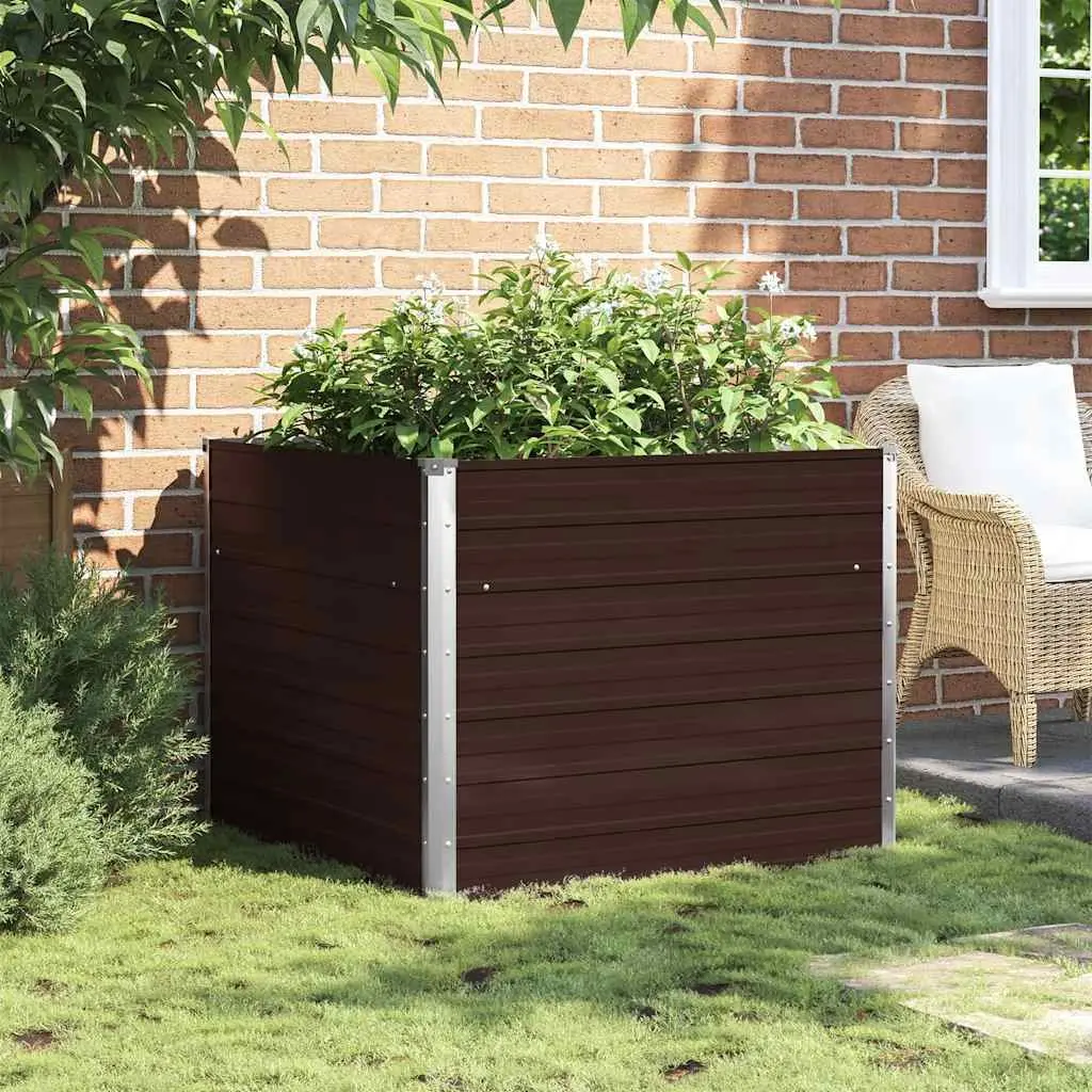 Raised Garden Bed Brown 100x100x77cm Galvanised Steel Planter Box