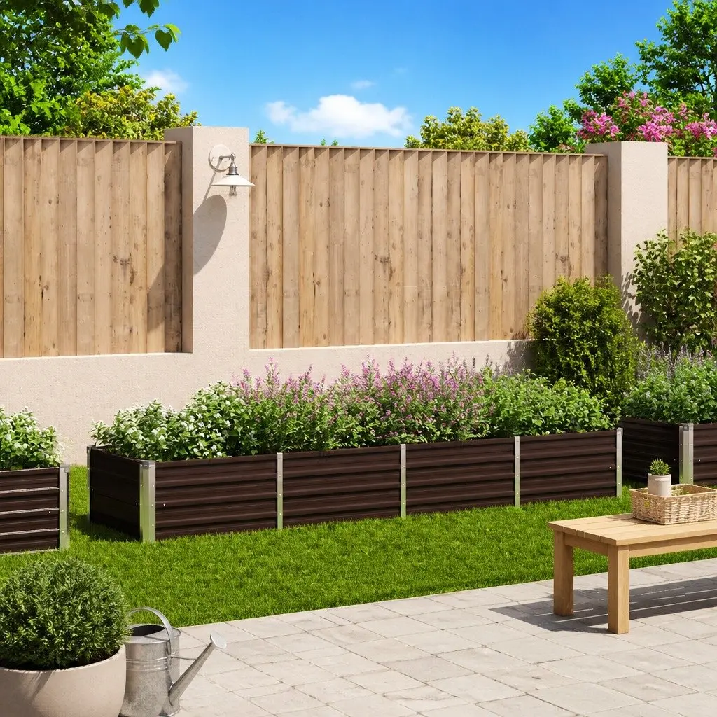 Raised Garden Bed Brown 320x80x45cm Galvanised Steel Planter for Vegetables Herbs Flowers