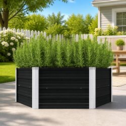 Raised Garden Bed Anthracite 129x129x45cm Galvanised Steel Planter Vegetables