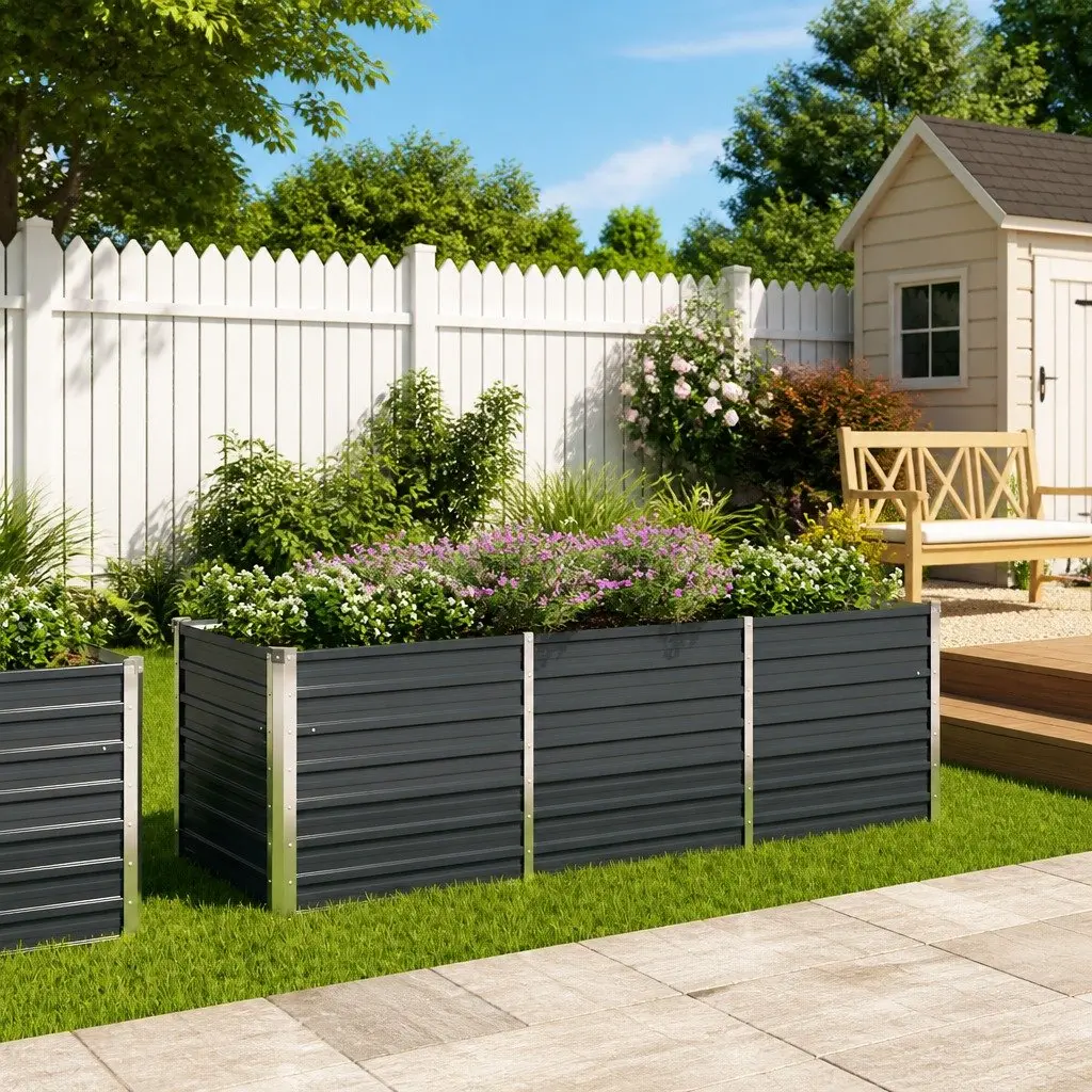Galvanised Steel Planter Box Raised Garden Bed 240x80x77cm Anthracite Colour Outdoor Use