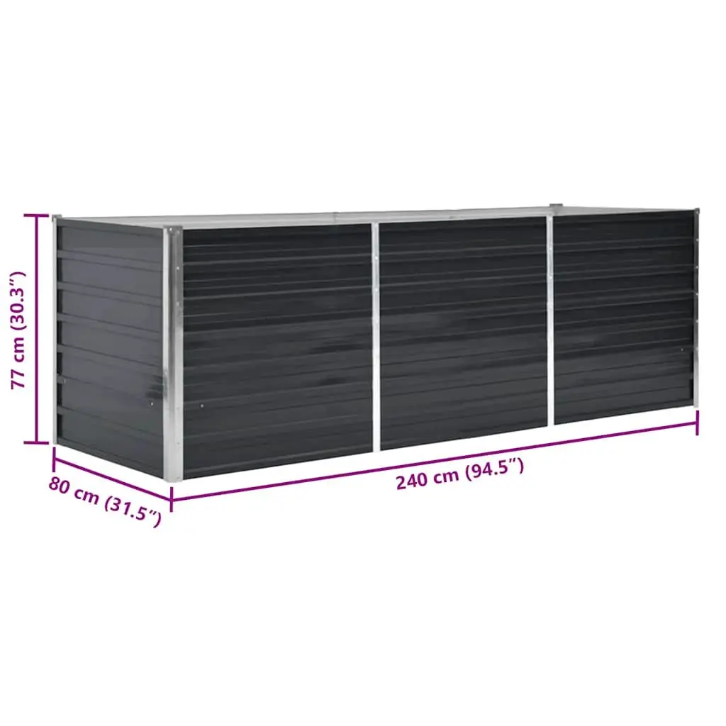 Galvanised Steel Planter Box Raised Garden Bed 240x80x77cm Anthracite Colour Outdoor Use