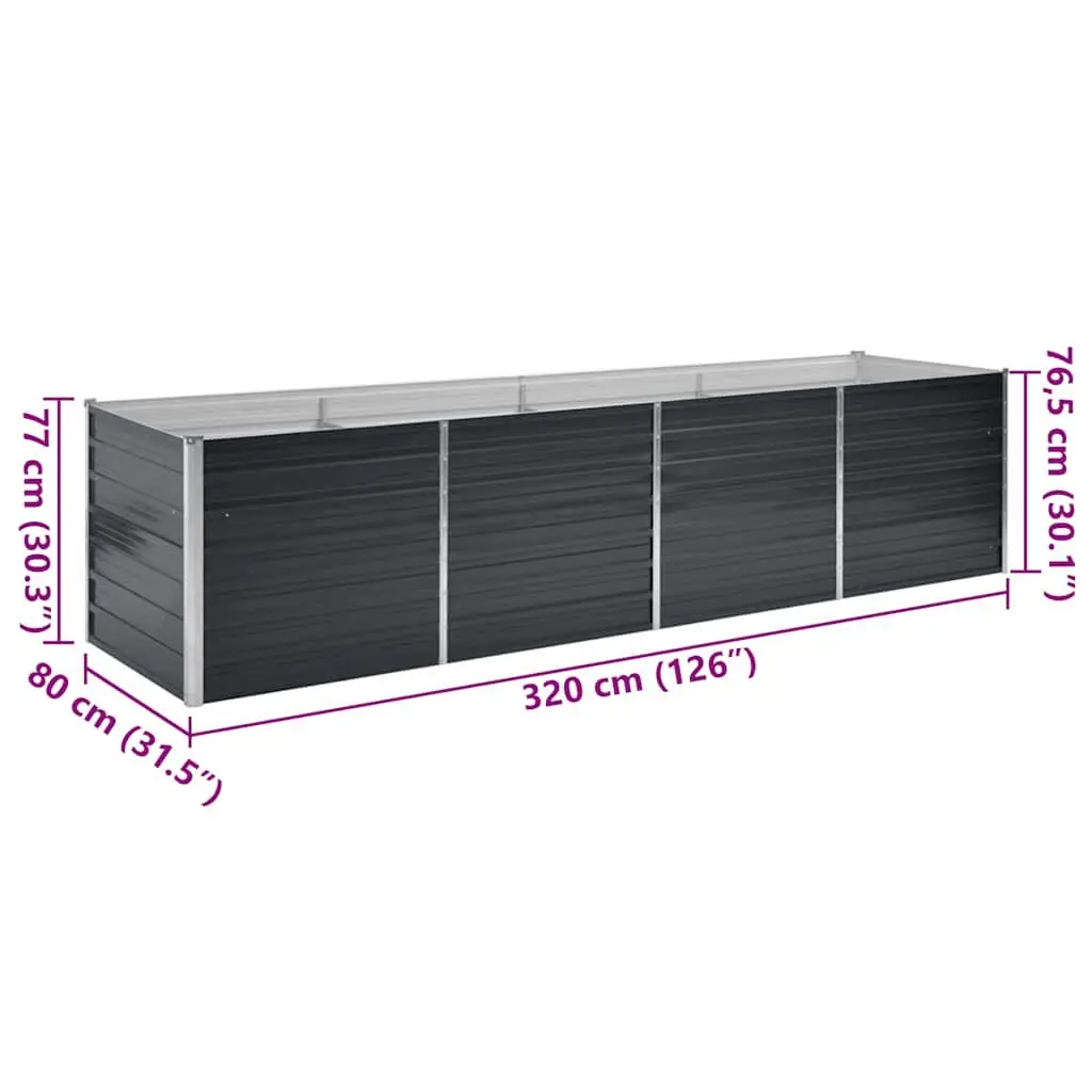 Raised Garden Bed Anthracite 320x80x77cm Galvanised Steel Planter Box Outdoor