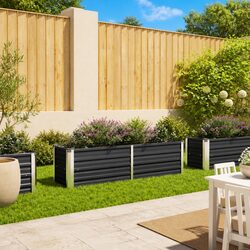 Compact and Sturdy Anthracite Steel Raised Garden Bed 160x40x45cm