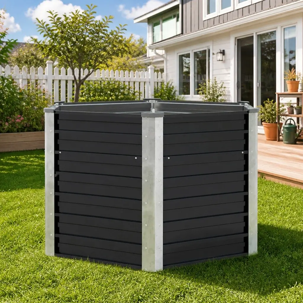Garden Raised Bed Planter Box Anthracite 129x129x77cm Galvanised Steel Outdoor