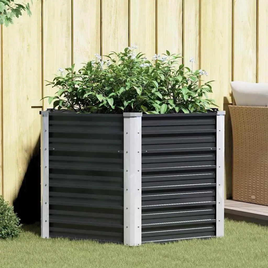 Garden Raised Bed Planter Box Anthracite 129x129x77cm Galvanised Steel Outdoor