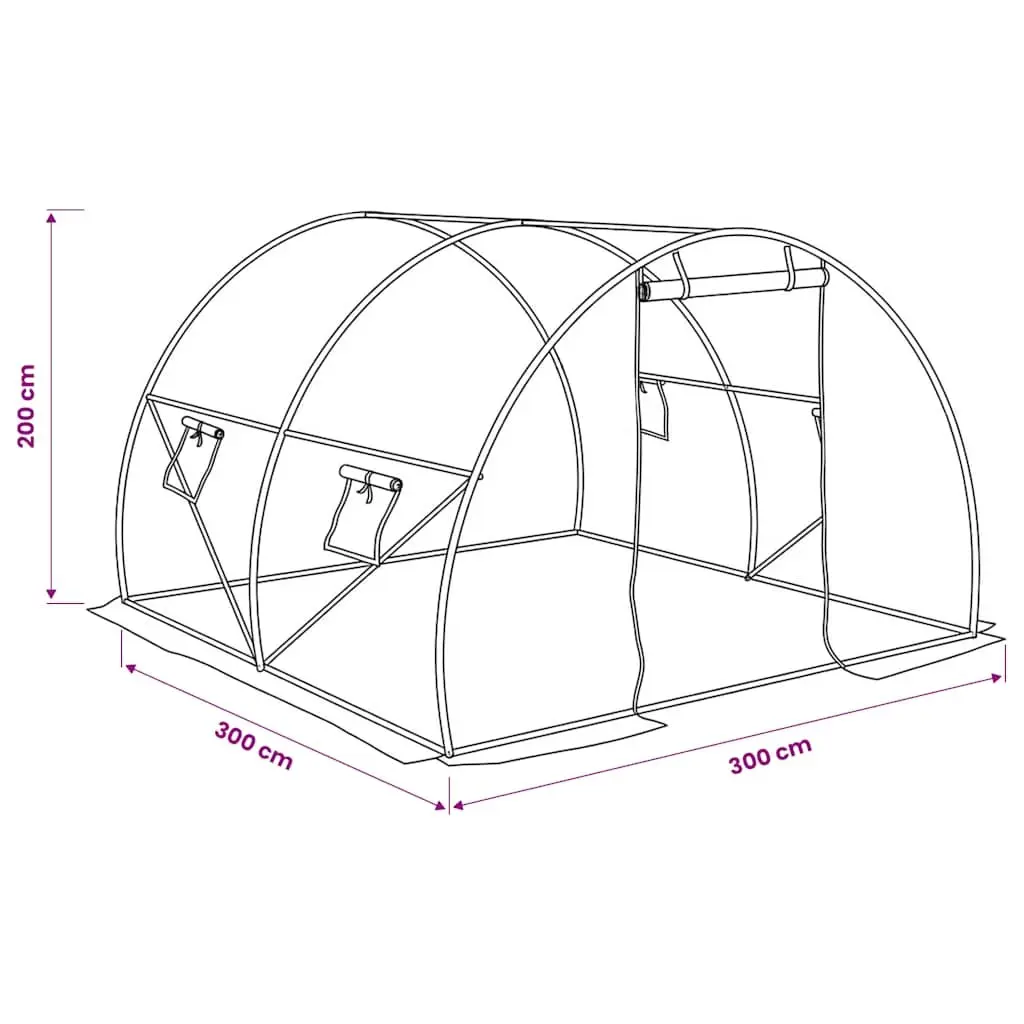 Greenhouse White 300x300x200cm PE Mesh Ventilation Windows Door