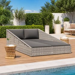 Outdoor Daybed for Two with Cushions in Grey Rattan