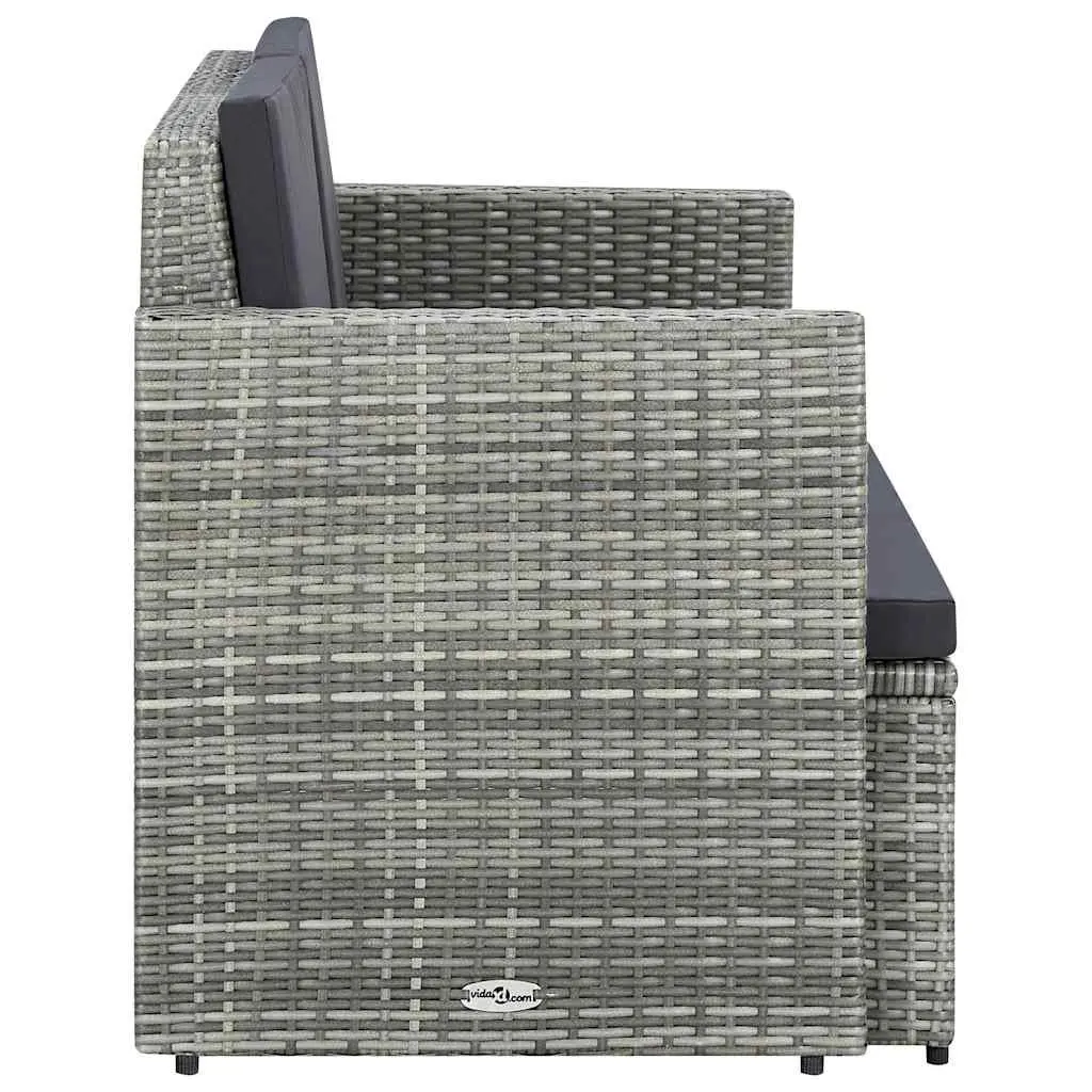 Grey Poly Rattan 2 Seater Garden Sofa with Cushions Outdoor Patio Bench Seat