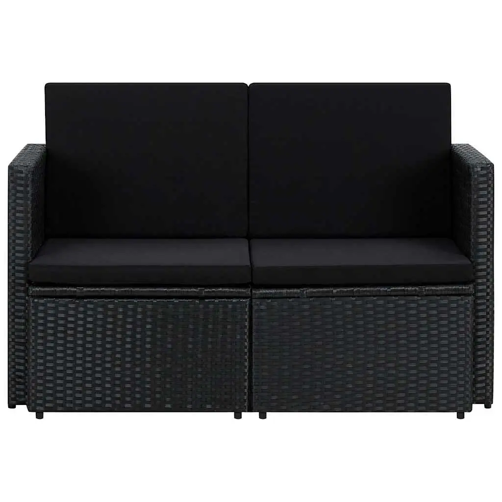 2 Seater Outdoor Sofa Black Poly Rattan with Cushions