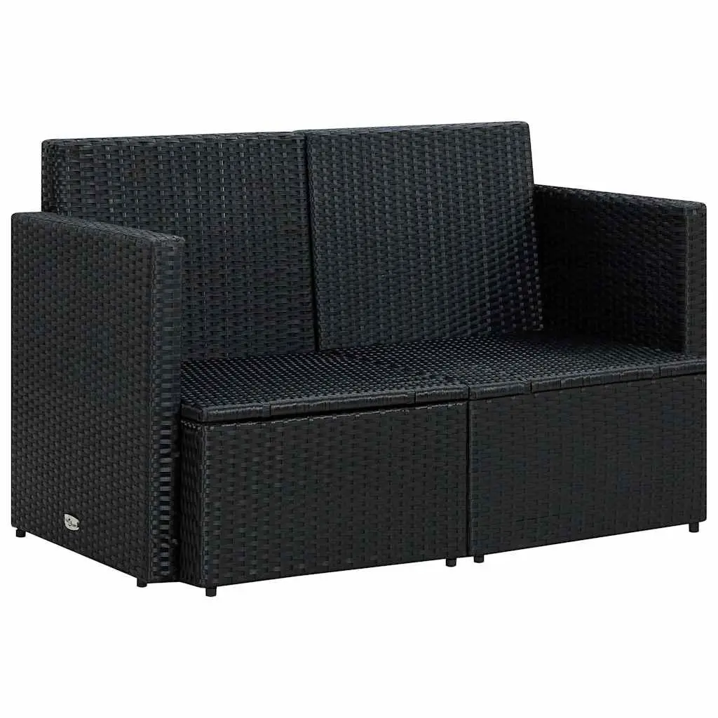 2 Seater Outdoor Sofa Black Poly Rattan with Cushions