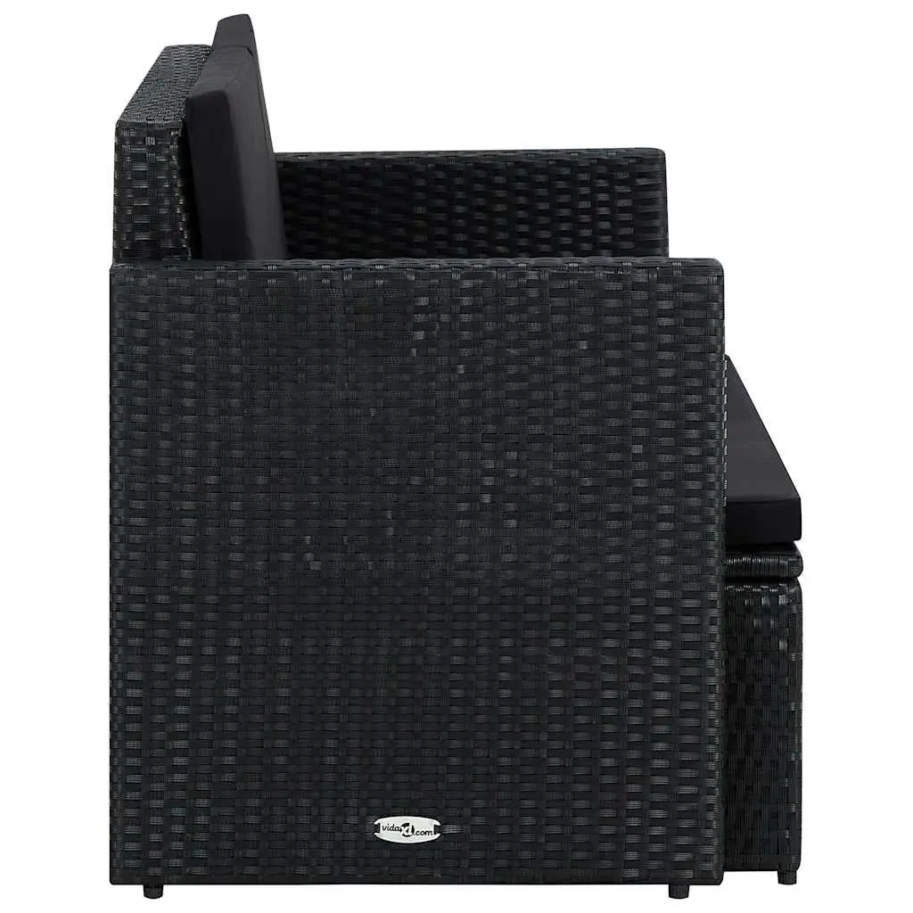 2 Seater Outdoor Sofa Black Poly Rattan with Cushions