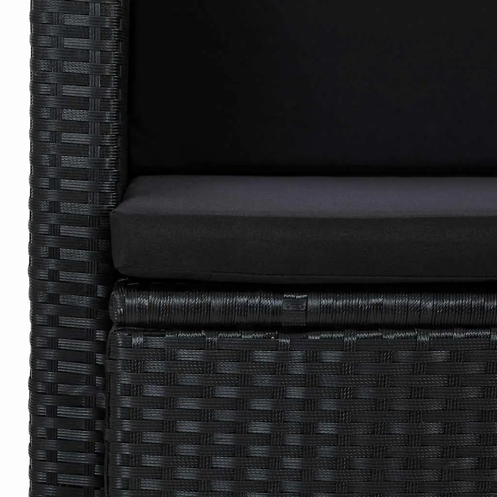 2 Seater Outdoor Sofa Black Poly Rattan with Cushions