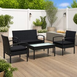Garden Lounge Set 4 Piece Outdoor Patio Sofa Chair Table with Cushions Black