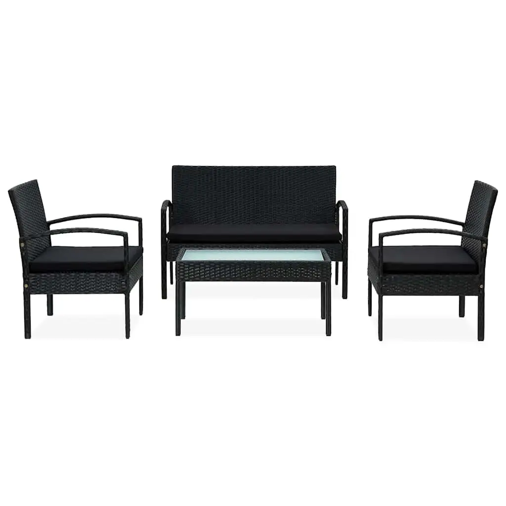 Garden Lounge Set Black 4 Piece Outdoor Patio Sofa Chair Table with Cushions