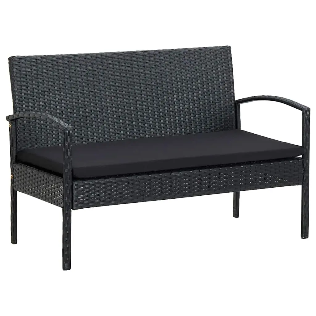 Garden Lounge Set Black 4 Piece Outdoor Patio Sofa Chair Table with Cushions