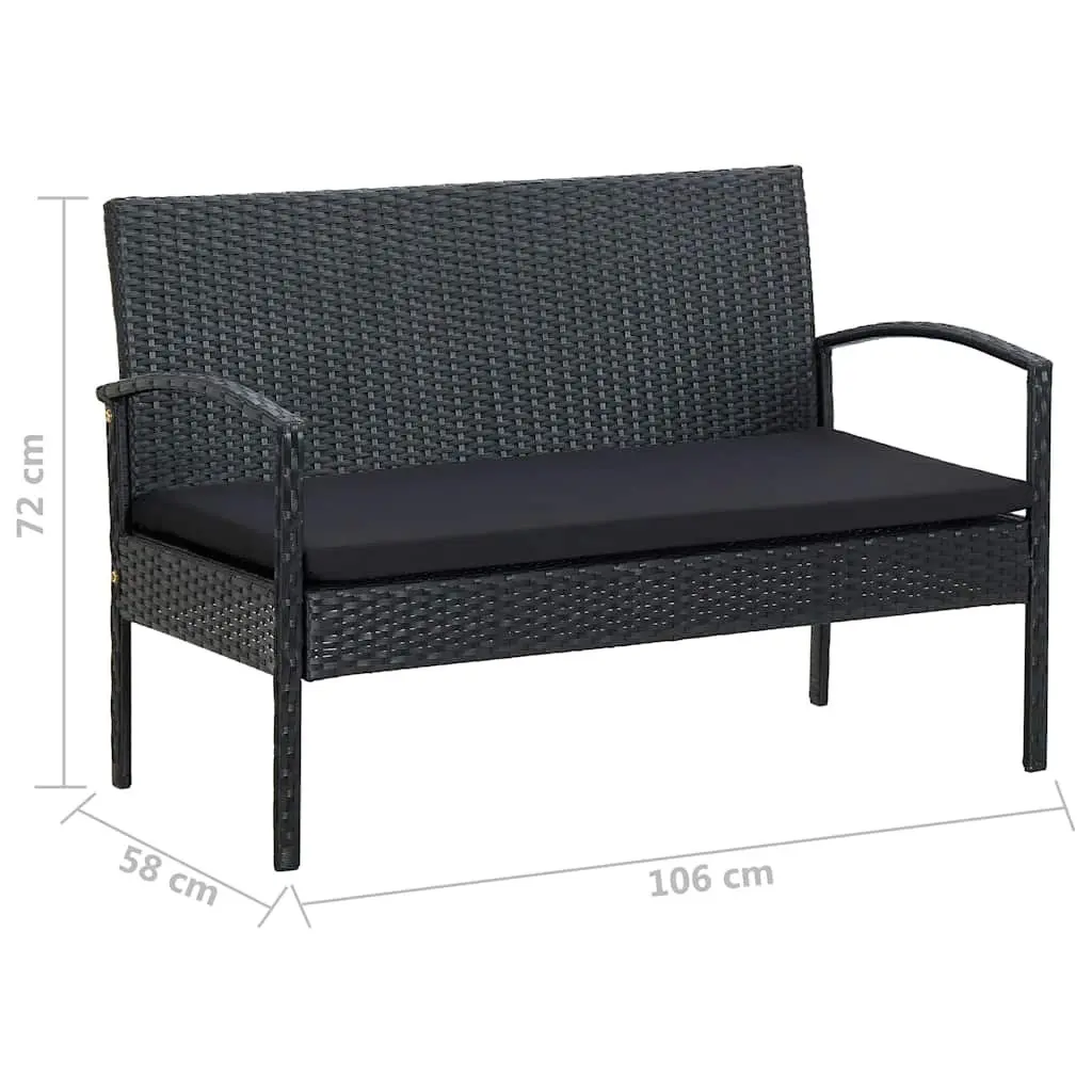 Garden Lounge Set Black 4 Piece Outdoor Patio Sofa Chair Table with Cushions