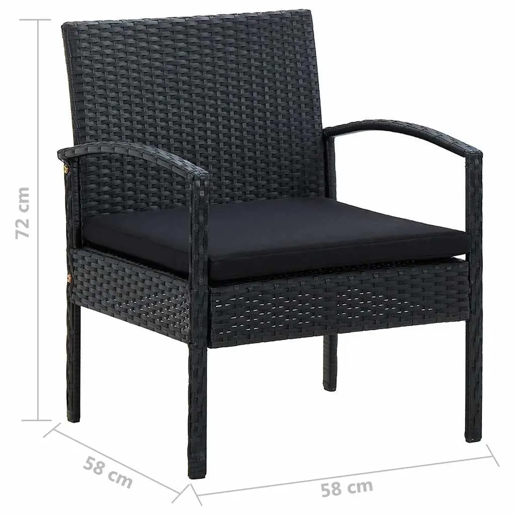 Garden Lounge Set Black 4 Piece Outdoor Patio Sofa Chair Table with Cushions