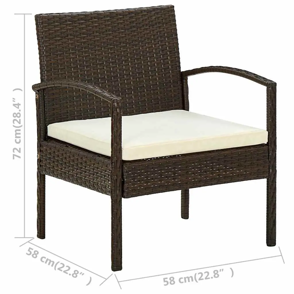 Outdoor Garden Chair with Padded Cushion Poly Rattan Brown Patio Seating