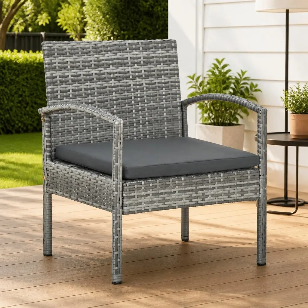 Grey Outdoor Garden Armchair with Padded Seat
