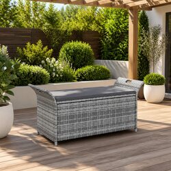 Compact Grey Garden Storage Bench with Removable Cushion