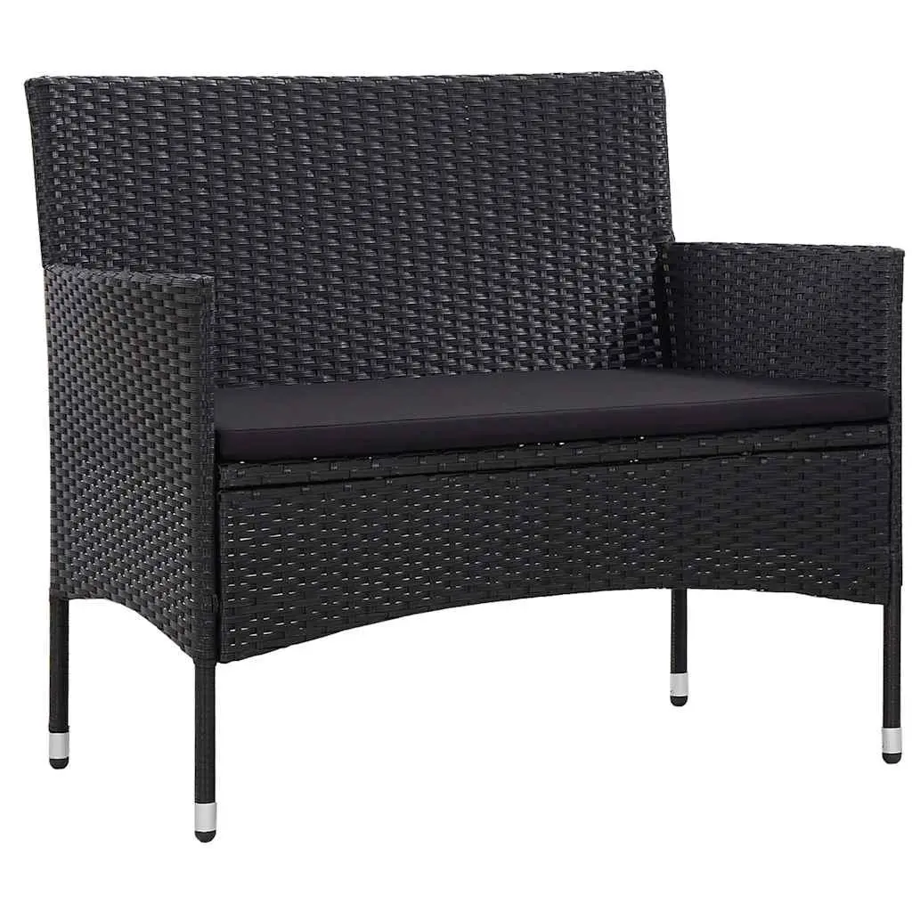 4 Piece Garden Lounge Set Black Outdoor Sofa Rattan Chairs Table with Cushions