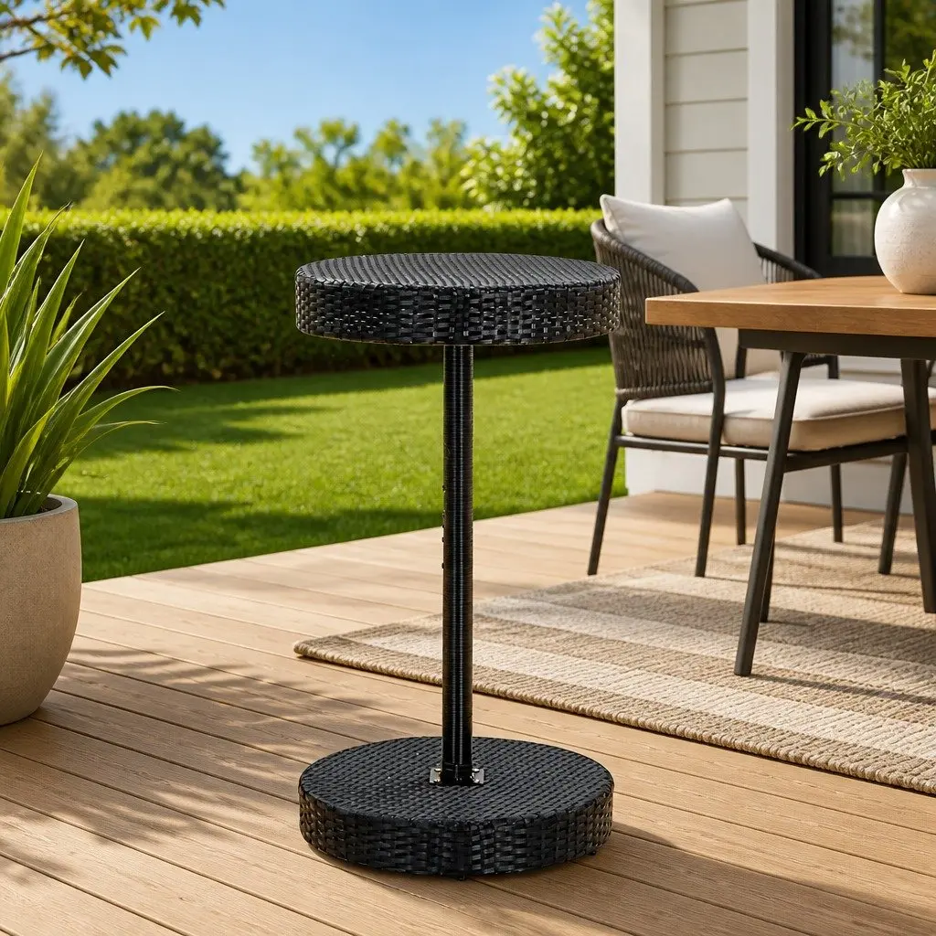Garden Table Black Outdoor Dining PE Rattan Poly Coffee Patio Furniture