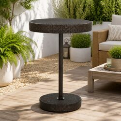Compact Round Outdoor Table Made of Steel and Rattan