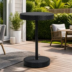 Outdoor Garden Table Black Poly Rattan Round Patio Dining Furniture Steel Frame
