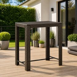 Outdoor Bar Table Brown Poly Rattan Garden Patio Furniture Backyard High Top