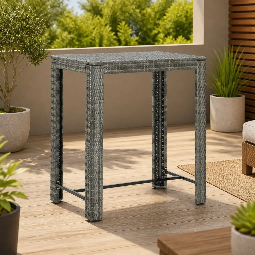 Bar Table Grey 100 x 60.5 x 110.5 cm Powder-coated Steel Frame PE Rattan Construction