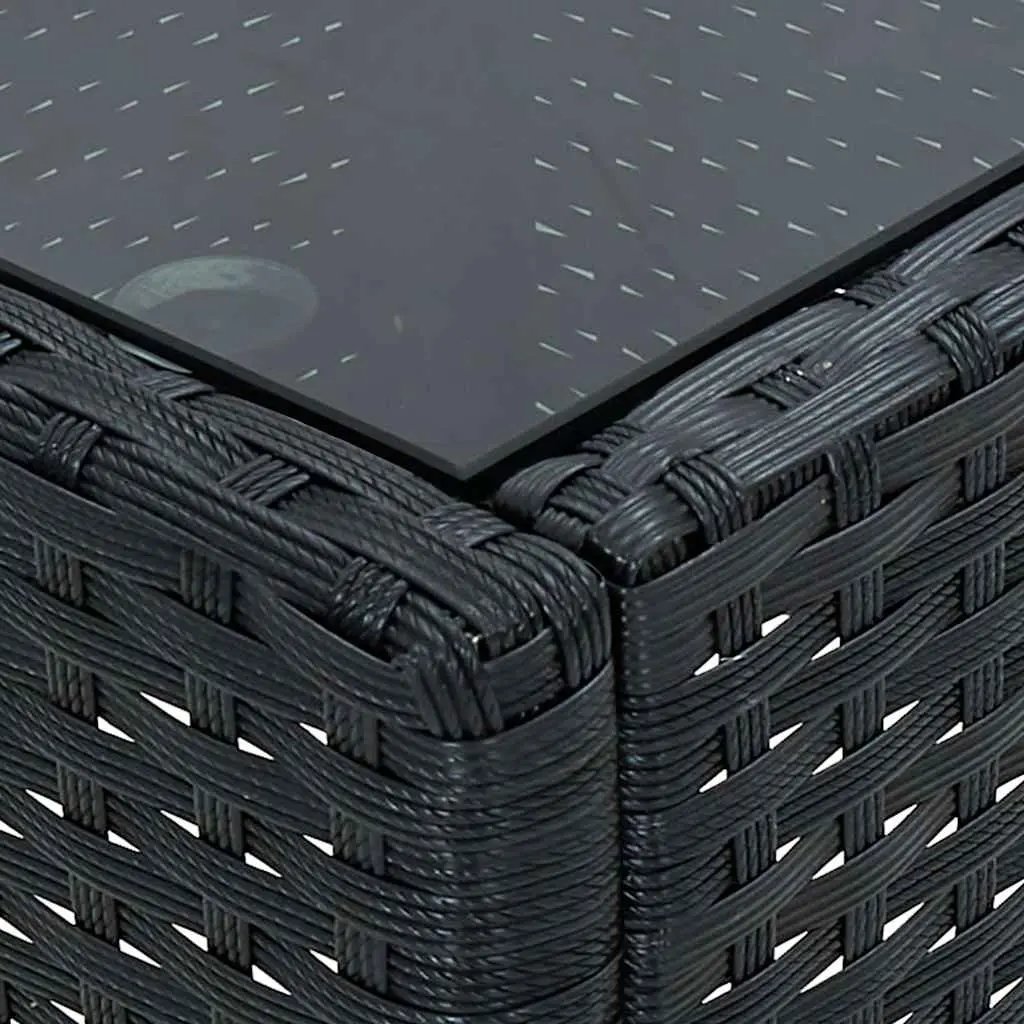 Garden Table Outdoor Patio Furniture Black 40x40x45cm Glass Top Rattan Style