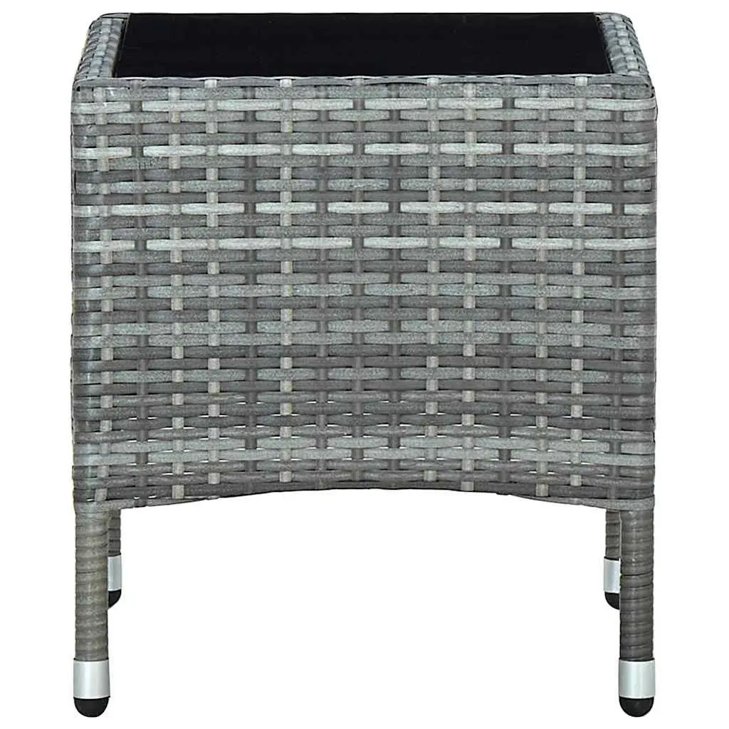 Garden Table Grey 40x40x45 cm PE Rattan Steel Frame Glass Top
