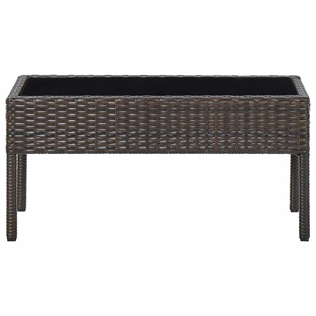 Garden Table Brown Outdoor Patio Furniture Poly Rattan Glass Top Steel Frame