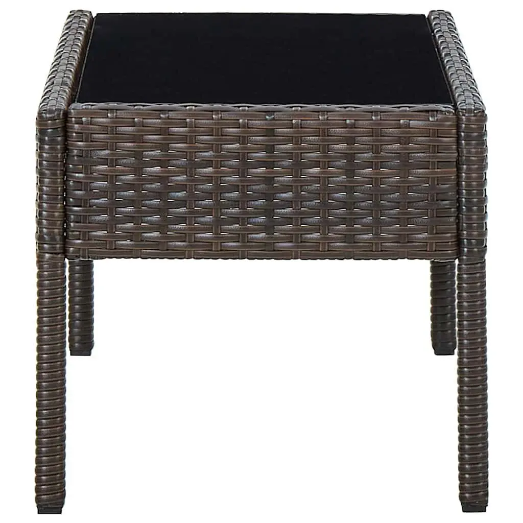 Garden Table Brown Outdoor Patio Furniture Poly Rattan Glass Top Steel Frame