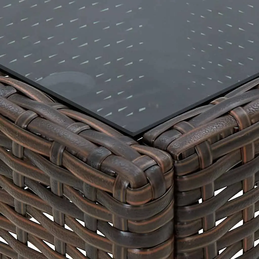 Garden Table Brown Outdoor Patio Furniture Poly Rattan Glass Top Steel Frame