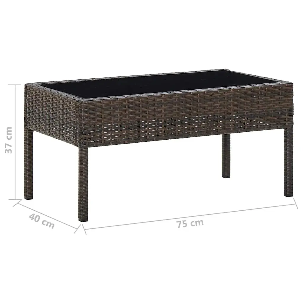 Garden Table Brown Outdoor Patio Furniture Poly Rattan Glass Top Steel Frame