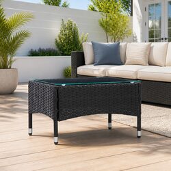 Compact Black Rattan Outdoor Coffee Table with Versatility