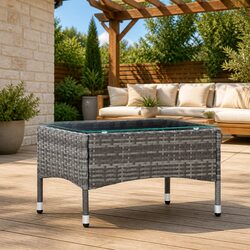 Outdoor Coffee Table Grey Poly Rattan Garden Side End Table Weather Resistant