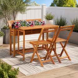 Garden Planter Table with Folding Bistro Chairs